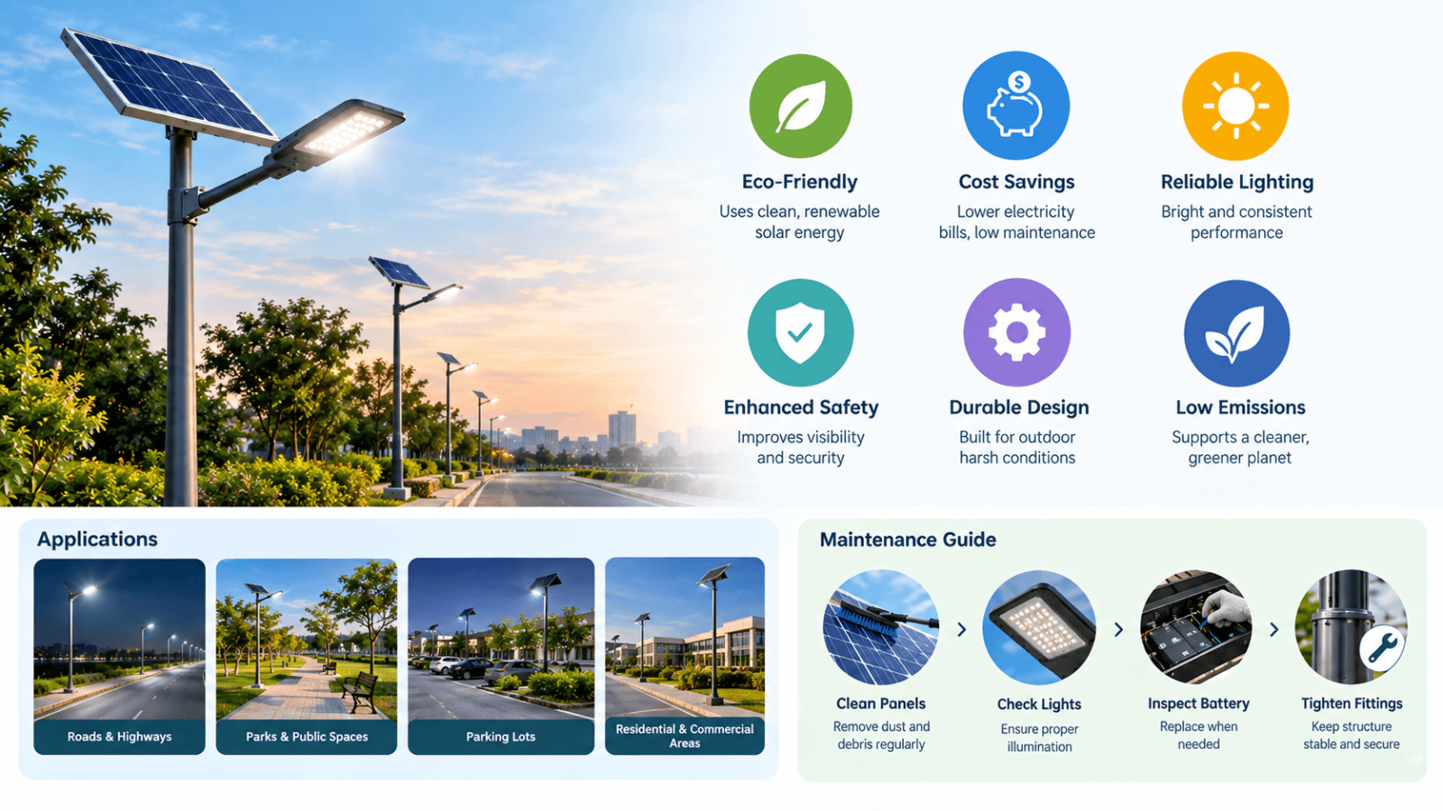 Solar Street Lights: Benefits, Applications and Maintenance Guide